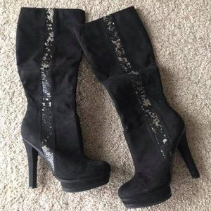 JLo Tall Malina Black Sequin Platform Heel Boot Boots